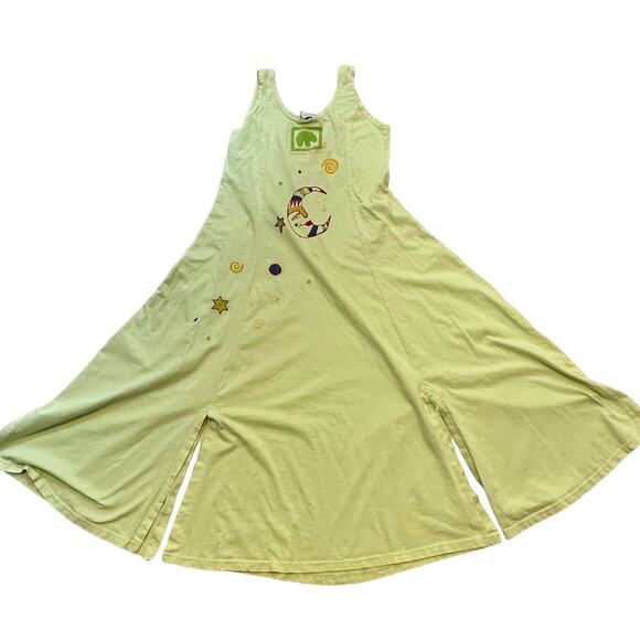 BLUE EYED BEAR Maxi Dress OSFM Cotton Carnival Rio Moon Stars Cotton Slit Green - Picture 2 of 10